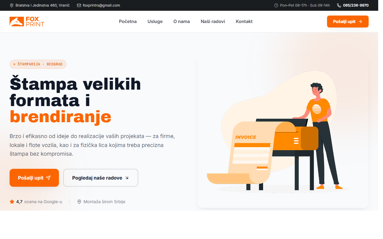 Fox Print — large-format printing and branding website, Belgrade